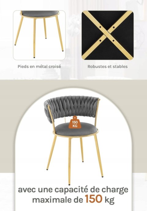 ZESTAW 2 KRZESEŁ KUCHENNYCH jadalnianych glamour WOLTU ciemnoszare