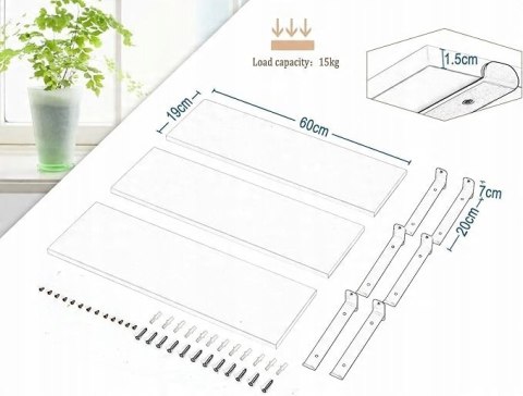 ZESTAW 3 PÓŁEK ściennych płyta MDF Eugad 60 x 20 cm biały ZESTAW 3 PÓŁEK ściennych płyta MDF Eugad 60 x 20 cm biały