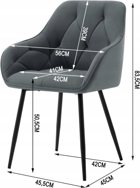 KRZESŁO TAPICEROWANE KUCHNIA JADALNIA FOTEL ERGONOMICZNY szare pikowane