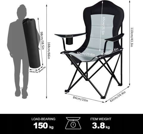 KRZESŁO WĘDKARSKIE turystyczne WOLTU czarny/szary
