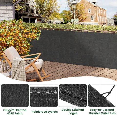 OSŁONA OGRODZENIOWA ekran zaciemniający 1,5 x 25 m 280 g/m² HDPE WOLTU