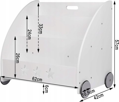 REGAŁ DZIECIĘCY na książki mobilny WOLTU biały 62 x 57 x 42 cm