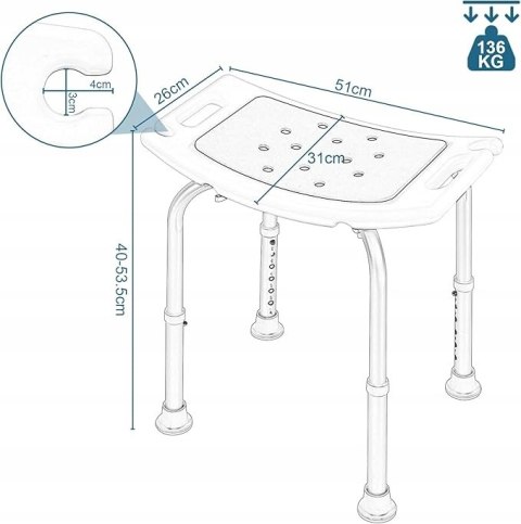 Siedzisko prysznicowe taboret EUGAD z regulacją wysokości NIEBIESKIE