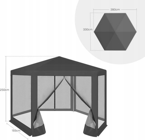 PAWILON OGRODOWY PERGOLA NAMIOT MOSKIETIERA UV 50+ PE 3,8 X 3,3 X 2,5 Woltu
