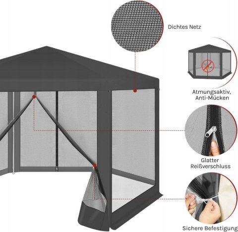 PAWILON OGRODOWY PERGOLA NAMIOT MOSKIETIERA UV 50+ PE 3,8 X 3,3 X 2,5 Woltu