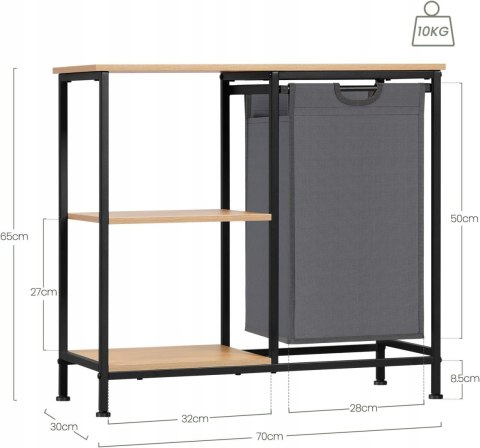 REGAŁ ŁAZIENKOWY z koszem na pranie EUGAD 70 x 65 x 30 cm czarny jasny dąb