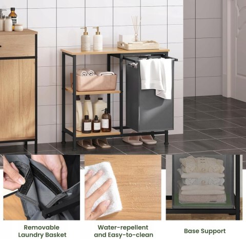 REGAŁ ŁAZIENKOWY z koszem na pranie EUGAD 70 x 65 x 30 cm czarny jasny dąb