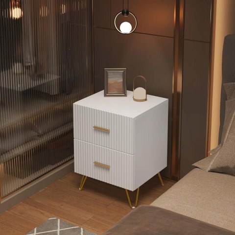 STOLIK NOCNY z 2 szufladami, szafka boczna WOLTU biała
