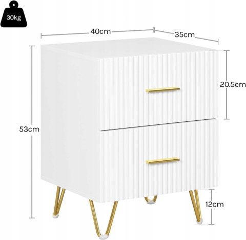 STOLIK NOCNY z 2 szufladami, szafka boczna WOLTU biała