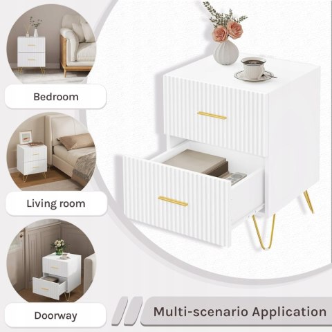 STOLIK NOCNY z 2 szufladami, szafka boczna WOLTU biała