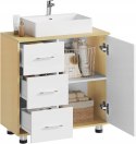SZAFKA ŁAZIENKOWA pod umywalkę z 3 szufladami EUGAD biała, jasny dąb