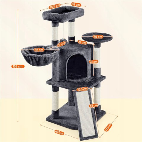 Drapak wieża domek legowisko dla kota Yaheetech ciemno szary 106 cm