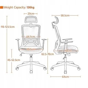 FOTEL BIUROWY OBROTOWY ZAGŁÓWEK KRZESŁO WENTYLOWANY CZARNY