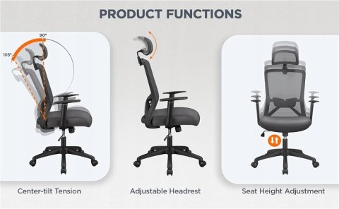 FOTEL BIUROWY OBROTOWY ZAGŁÓWEK KRZESŁO WENTYLOWANY CZARNY