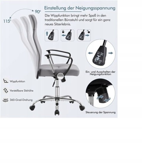 FOTEL OBROTOWY KRZESŁO BIUROWE YAHEETECH szare jasne