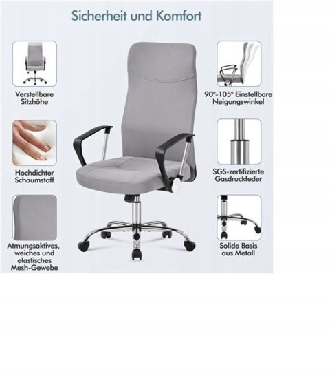 FOTEL OBROTOWY KRZESŁO BIUROWE YAHEETECH szare jasne