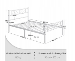Łóżko rama metalowa Yaheetech Łóżka 90x200 biały
