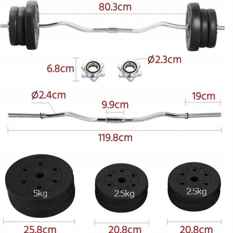 SZTANGA Yaheetech gryf lekko łamany 120 cm / 20 mm 25 kg