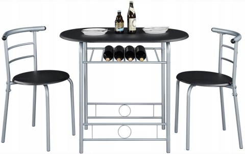 Stół Zastaw mebli do jadalni dla 2 osób z 1 stołem i 2 krzesłami czarny