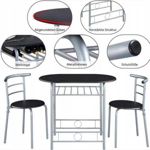 Stół Zastaw mebli do jadalni dla 2 osób z 1 stołem i 2 krzesłami czarny