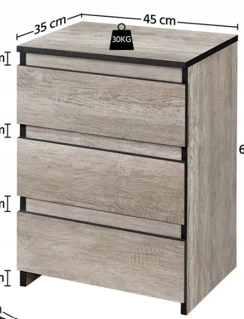 Szafka stolik nocny komoda 3 szuflady Yaheetech szary brąz 45x35x60,5 cm