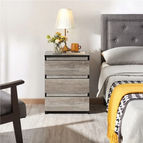 Szafka stolik nocny komoda 3 szuflady Yaheetech szary brąz 45x35x60,5 cm