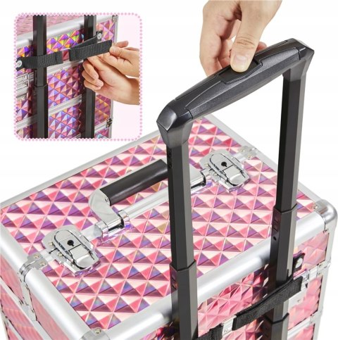 Walizka kuferek kosmetyczny Yaheetech Różowy na kółkach duży 34×25×80 cm