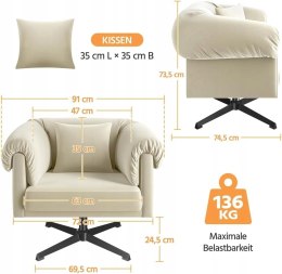 Fotel wypoczynkowy relaksacyjny obrotowy Yaheetech 91×74,5×73,5 cm jasny