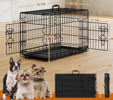 Klatka dla psa kota transporter gruby metal czarna Yaheetech 76 × 45 × 51cm