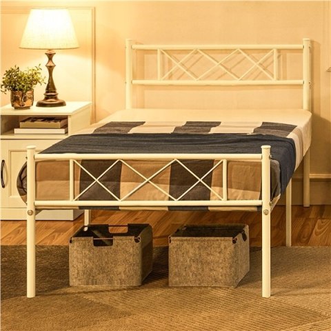 Łóżko stelaż pojedyncze metalowe Yaheetech 90x200 biały