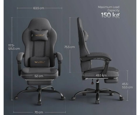 FOTEL GAMINGOWY Woltu PREMIUM szary Z PODNÓŻKIEM ROZKŁADANY