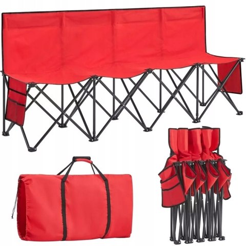 ŁAWKA KEMPINGOWA Ogrodowa Składana z oparciem metal 184 x 49 cm czerwona