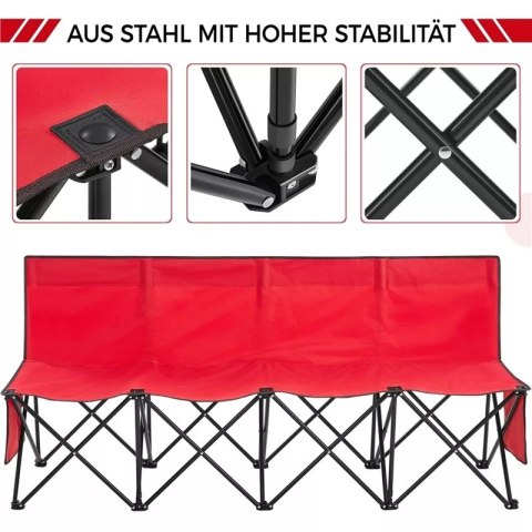 ŁAWKA KEMPINGOWA Ogrodowa Składana z oparciem metal 184 x 49 cm czerwona