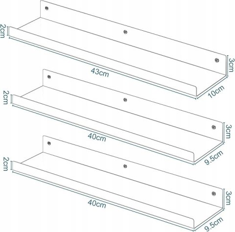 PÓŁKI ŚCIENNE wiszące zestaw 3 szt. EUGAD metal 40 x 10 cm biały