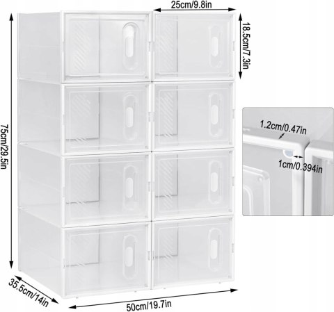 PUDEŁKA NA BUTY zestaw 8 sztuk Woltu 50 x 75 x 35 cm biały