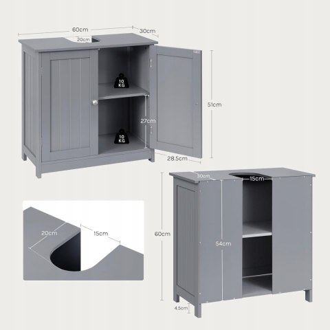 SZAFKA POD UMYWALKĘ ZLEW 2 DRZWI REGULACJA PÓŁKI MDF 60 X 30 X 60 CM WOLTU