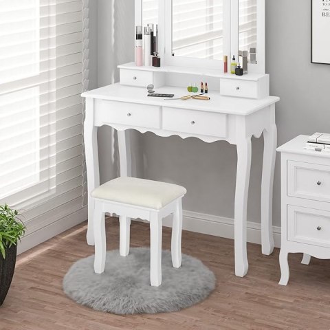 Taboret do Toaletki biały 38 x 45 x 28,5cm Woltu tapicerowany aksamit