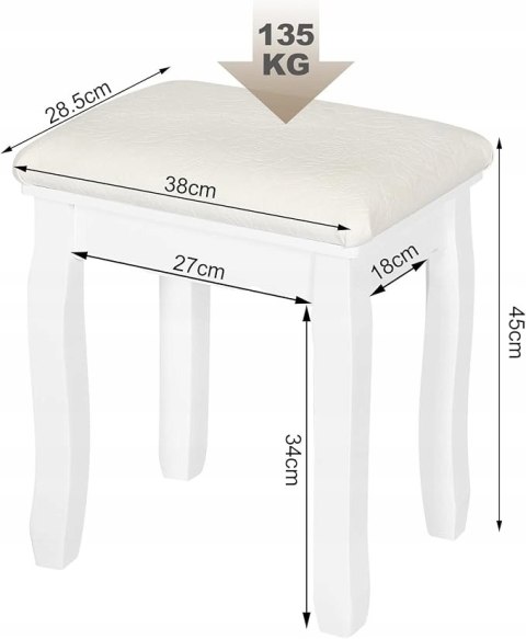 Taboret do Toaletki biały 38 x 45 x 28,5cm Woltu tapicerowany aksamit