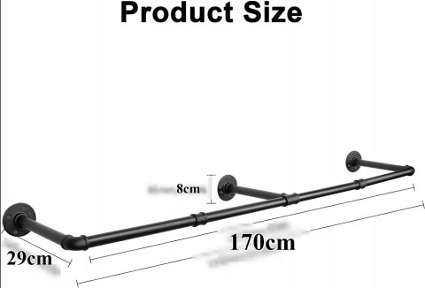 Wieszak drążek na ubrania Woltu czarny 170 cm metal industrialny