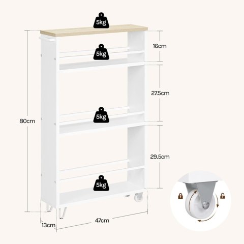 Wózek Kuchenny do serwowania 3 Poziomy Półka wnękowa 47 x 80 x 13 cm