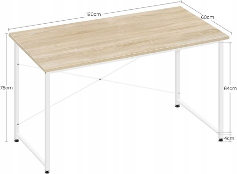 Biurko prostokątne klasyczne Woltu 120 x 60 x 75 cm biały, dąb jasny