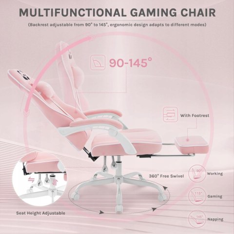ERGONOMICZNY FOTEL GAMINGOWY krzesło komputerowe WOLTU różowe