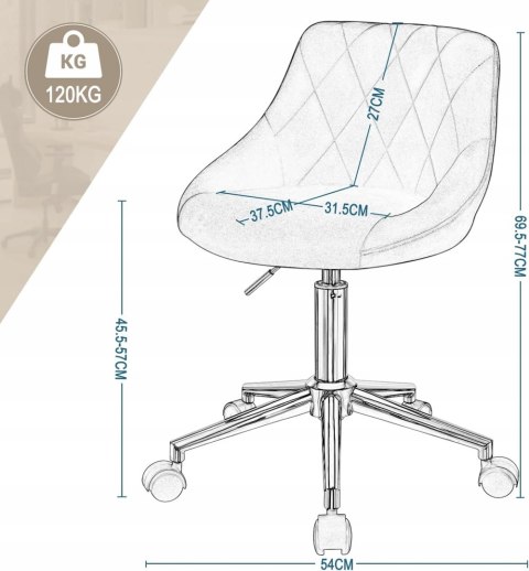KRZESŁO OBROTOWE BIUROWE STOŁEK KOSMETYCZNY KÓŁKA 77 X 54 X 54 CREM EUGAD