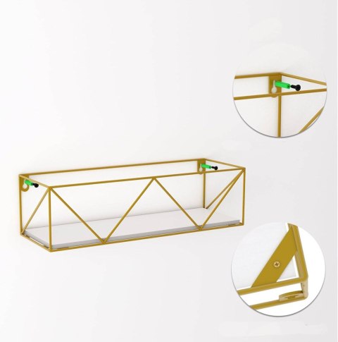Półka metal wisząca zestaw 3 sztuk Woltu 40 x 13 cm biały, złoty kolor