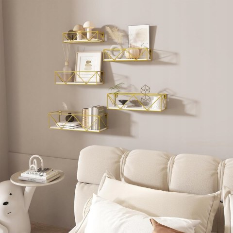 Półka metal wisząca zestaw 3 sztuk Woltu 40 x 13 cm biały, złoty kolor