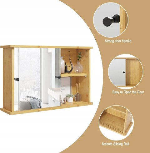 SZAFKA ŁAZIENKOWA BAMBUSOWA WISZĄCA Z LUSTREM 55 x 35,5 x 14.3 cm Eugad