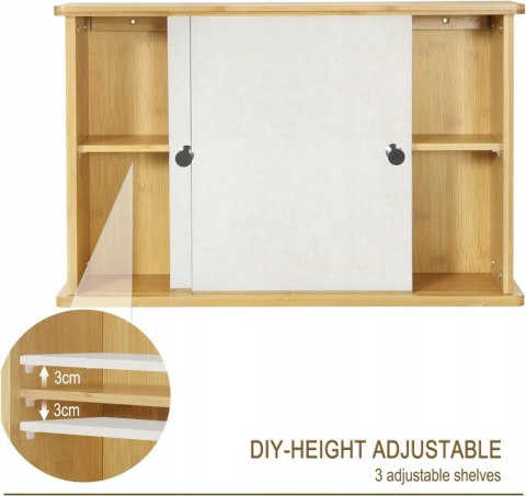 SZAFKA ŁAZIENKOWA BAMBUSOWA WISZĄCA Z LUSTREM 55 x 35,5 x 14.3 cm Eugad
