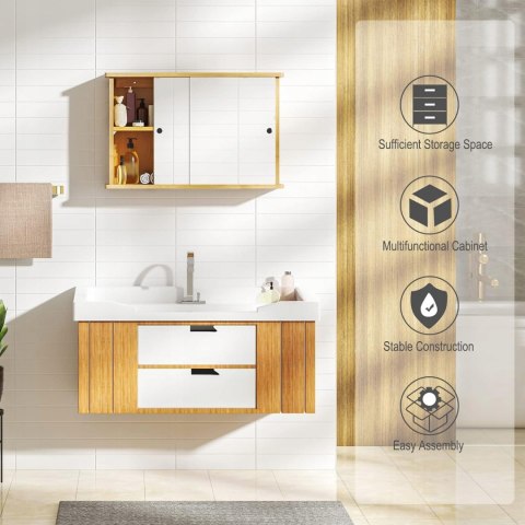 SZAFKA ŁAZIENKOWA BAMBUSOWA WISZĄCA Z LUSTREM 55 x 35,5 x 14.3 cm Eugad
