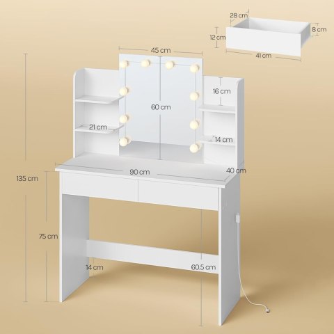 TOALETKA z oświetleniem LED Woltu biała 90 x 135 x 40cm