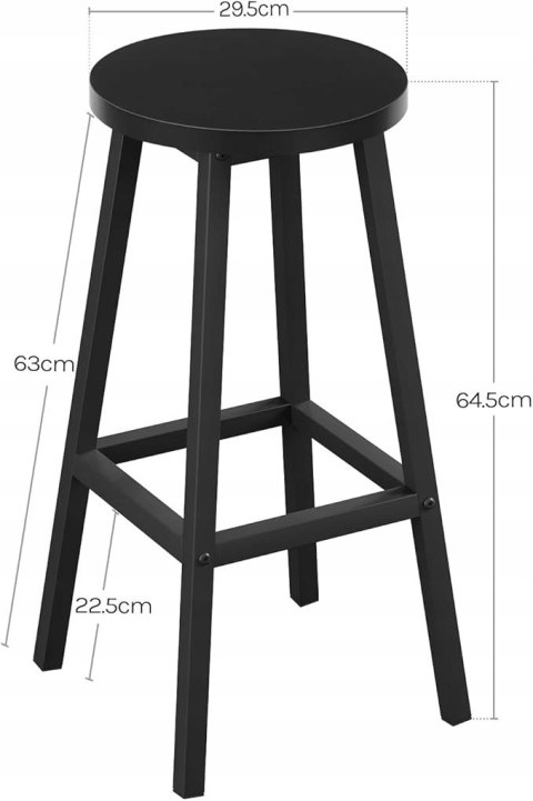 HOKERY KRZESŁO BAROWE ZESTAW 2 SZTUK Woltu drewno czarny 64,5 cm